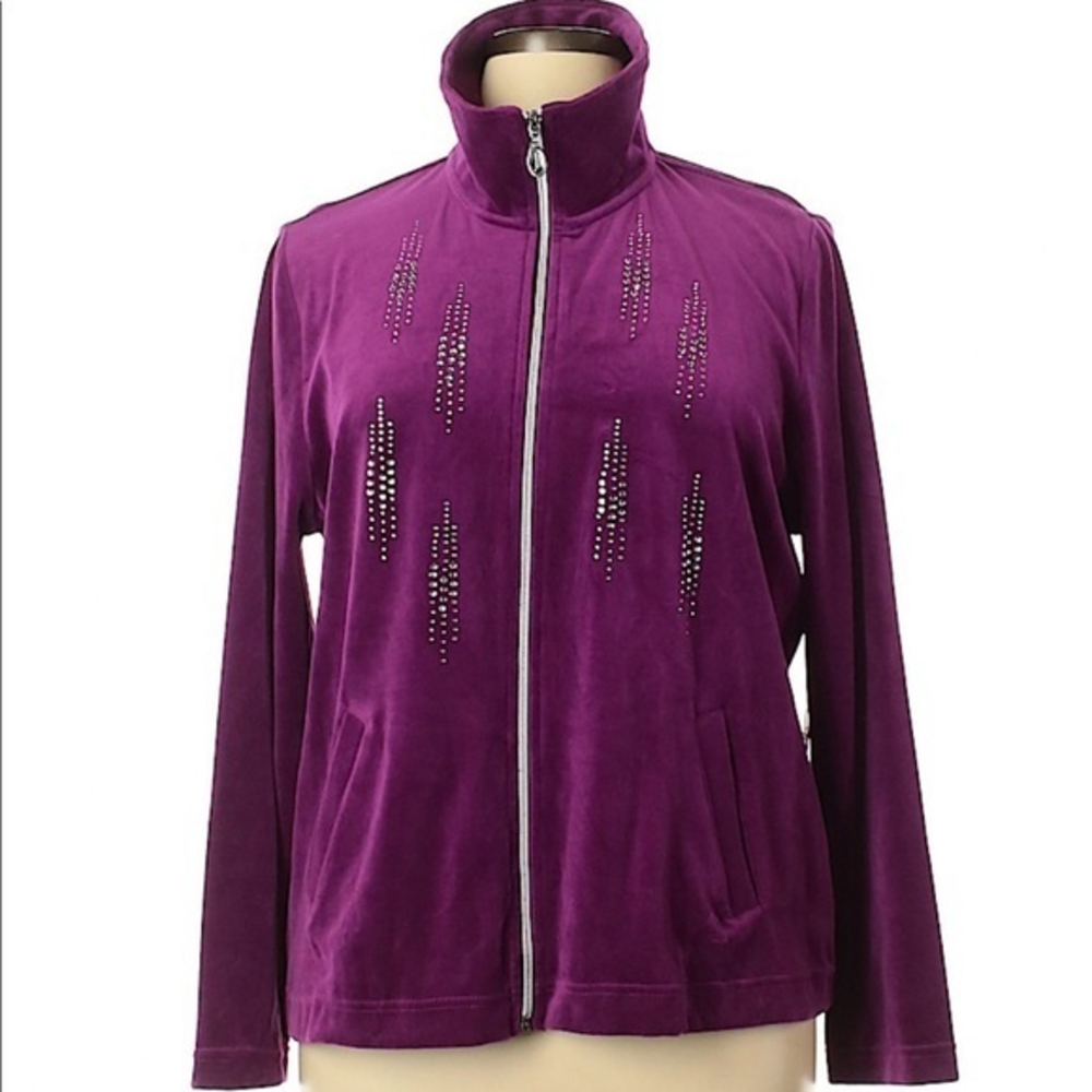Activology XL purple/pink athletic athleisure zip up crystal detail track jacket